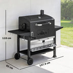 Charcoal BBQ Grill Smoker with Rotisserie Kit and Side Tables, Black