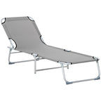 Outsunny Reclining Sun Lounger Chair Folding Camping Bed with 4-Position Adjustable Backrest, Grey
