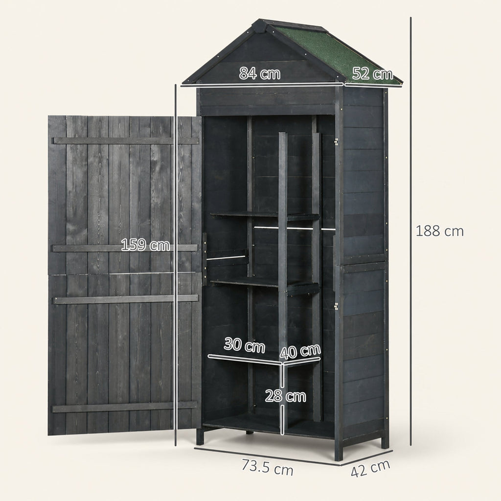 ROWAN Wooden Storage Shed with Lockable Double Doors & Shelves, Grey