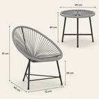 ARVOYA 3 Pieces Rattan Bistro Set with Acapulco Chairs, Glass Top Table & Metal Frame, Grey