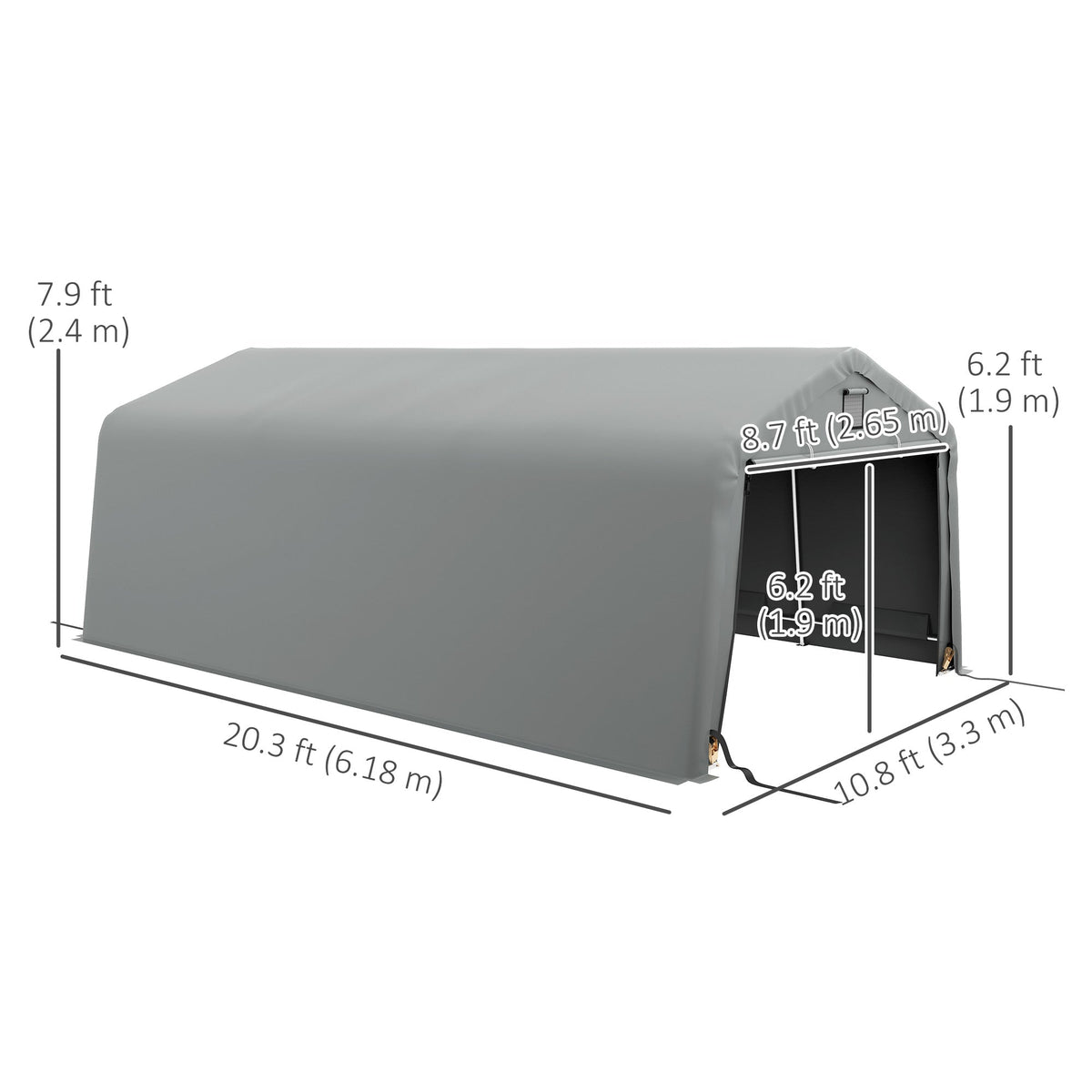11' x 20' Heavy Duty Carport with 2 Ventilation Windows and Large Door, Grey