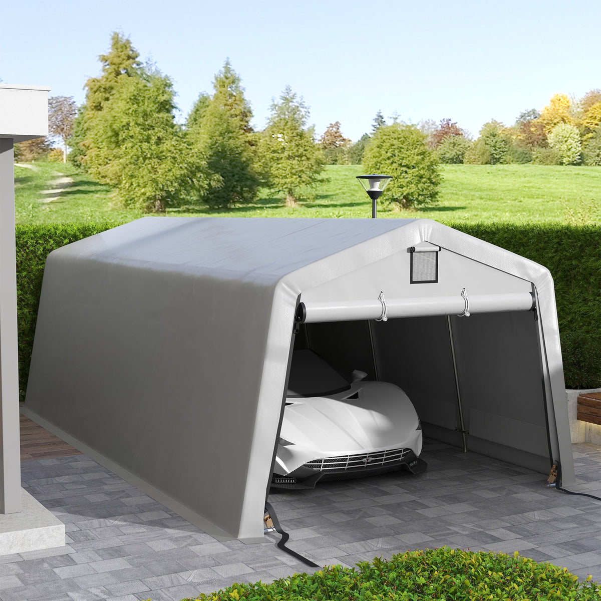 11' x 20' Heavy Duty Carport with 2 Ventilation Windows and Large Door, Grey