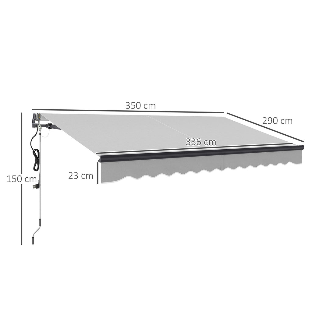 3.5 x 3m Electric Awning with Remote Controller for  Garden Patio Door Window, Light Grey
