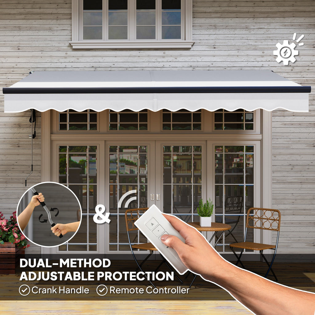 3.5 x 3m Electric Awning with Remote Controller for  Garden Patio Door Window, Light Grey