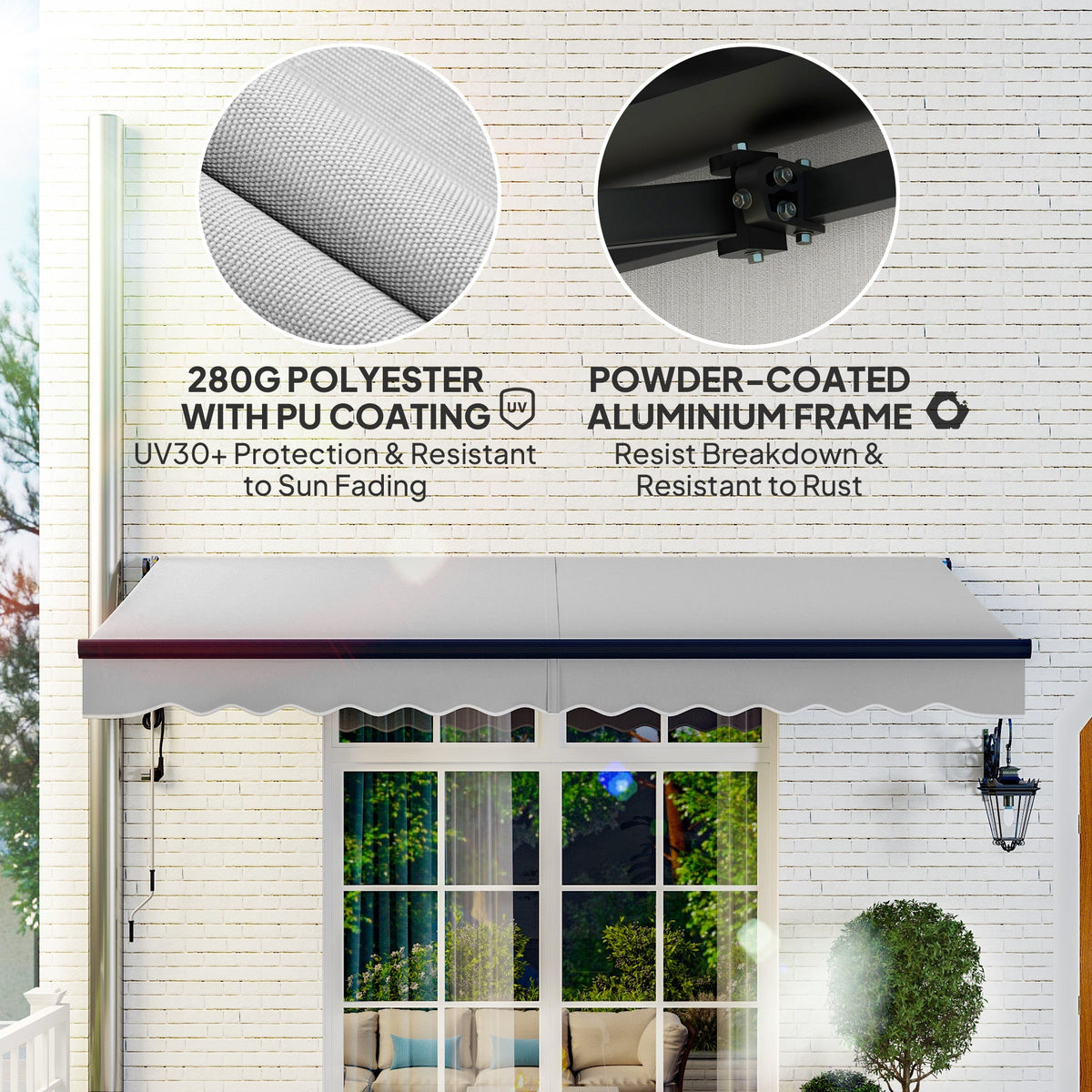 3.5 x 3m Electric Awning with Remote Controller for  Garden Patio Door Window, Light Grey