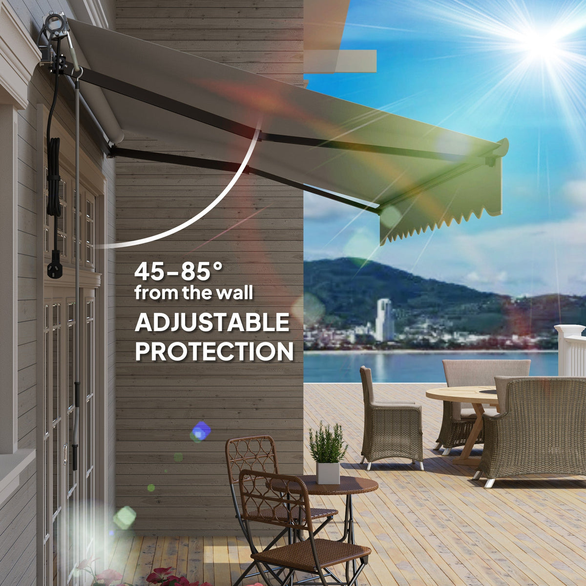 3.5 x 3m Electric Awning with Remote Controller for  Garden Patio Door Window, Light Grey