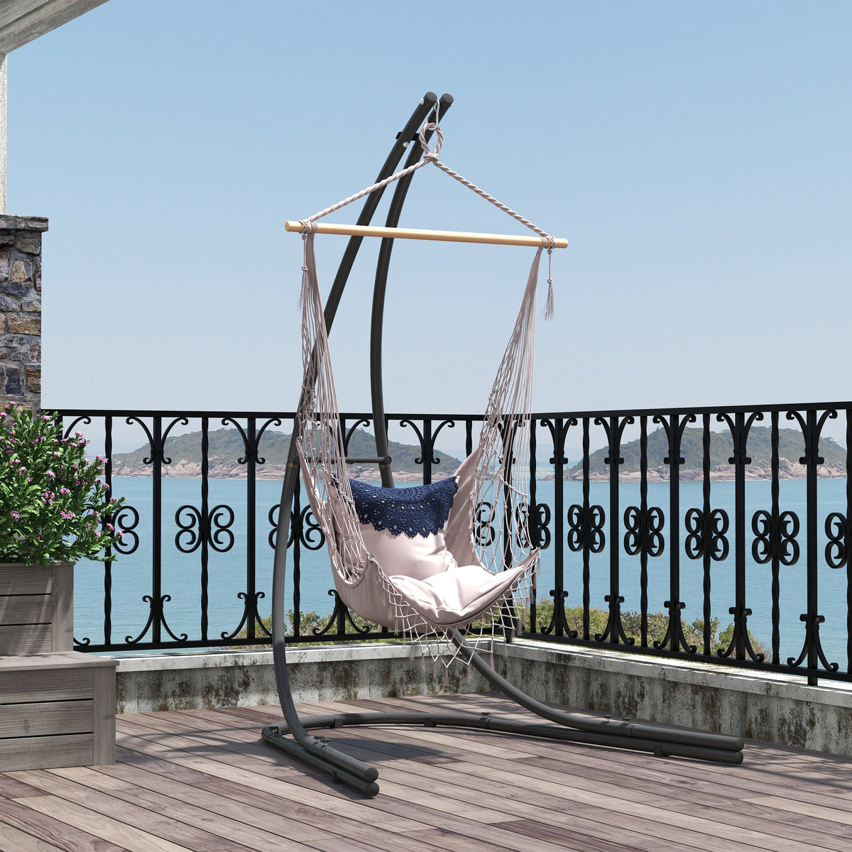 Hammock Chair Stand Only, Hanging Chair Stand with Extra Large Base, Heavy Duty Metal Single Hammock Egg Swing Frame for Indoor Outdoor, 150 KG Load Capacity, Black