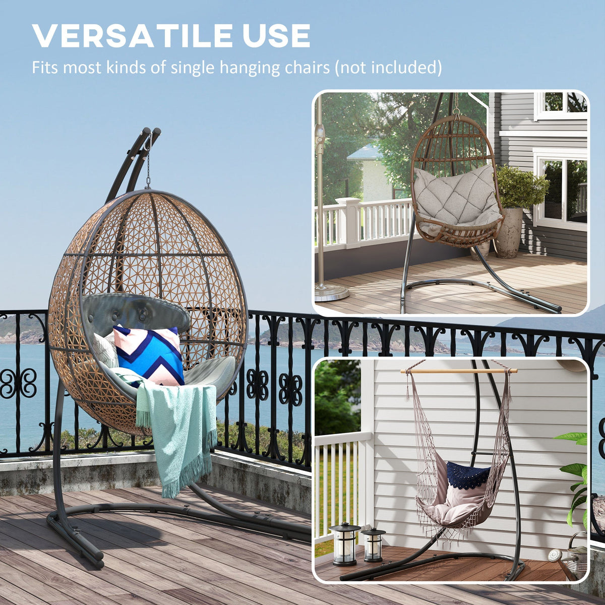 Hammock Chair Stand Only, Hanging Chair Stand with Extra Large Base, Heavy Duty Metal Single Hammock Egg Swing Frame for Indoor Outdoor, 150 KG Load Capacity, Black