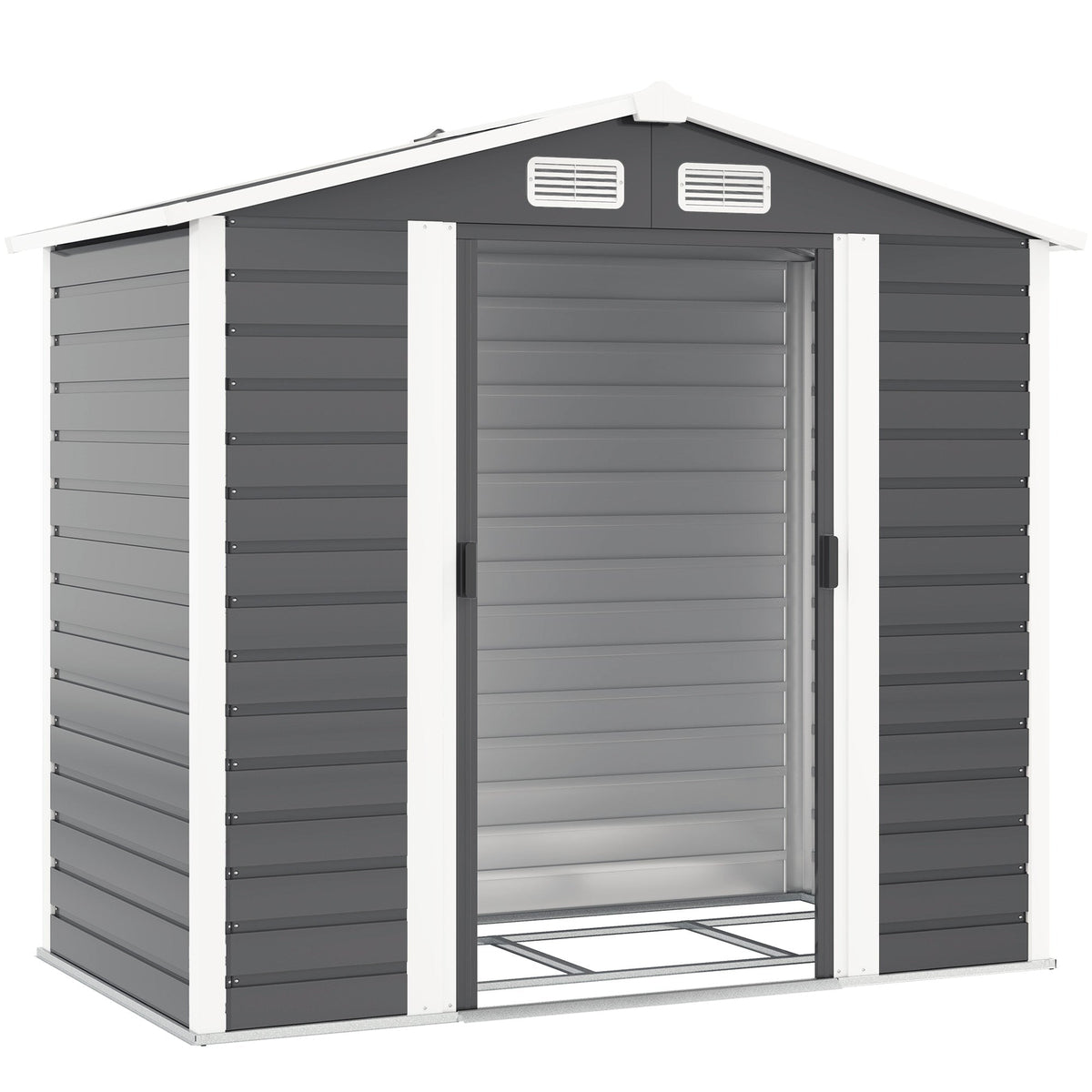 7' x 4' Upgraded Outdoor Storage Shed with Foundation Kit & Double Doors with Lock, Easy to Assemble, Dark Grey