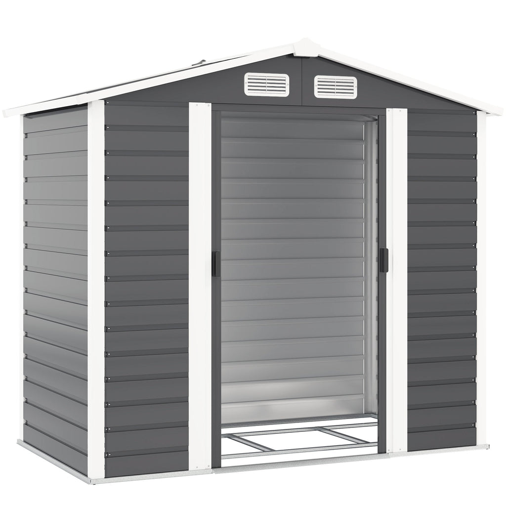 EverBase 7 x 4ft Garden Storage Shed with Upgraded Steel Frame and Double Doors with Lock, Dark Grey