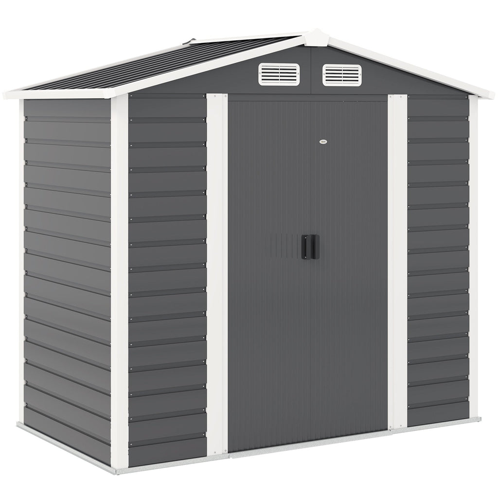 EverBase 7 x 4ft Garden Storage Shed with Upgraded Steel Frame and Double Doors with Lock, Dark Grey