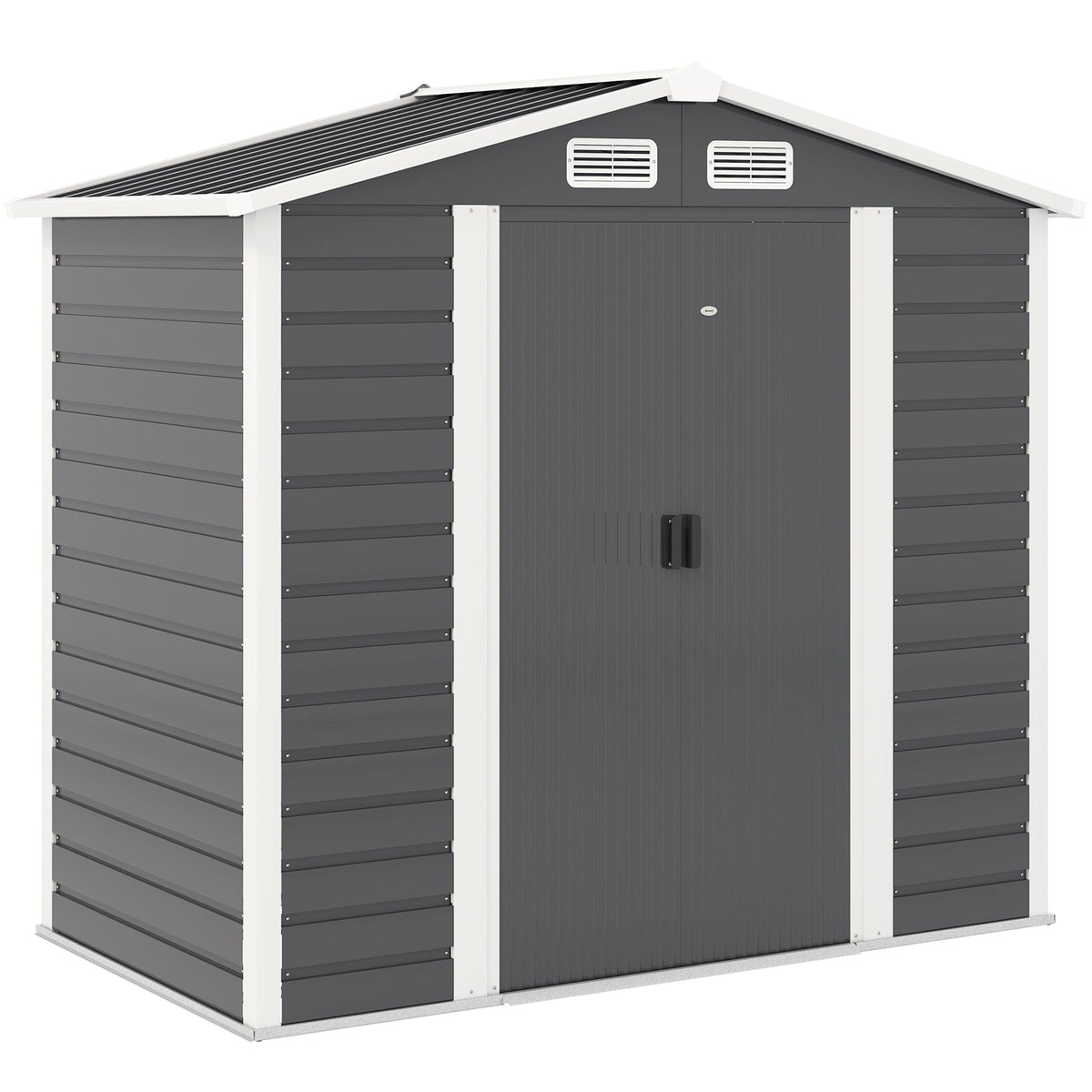 7' x 4' Upgraded Outdoor Storage Shed with Foundation Kit & Double Doors with Lock, Easy to Assemble, Dark Grey