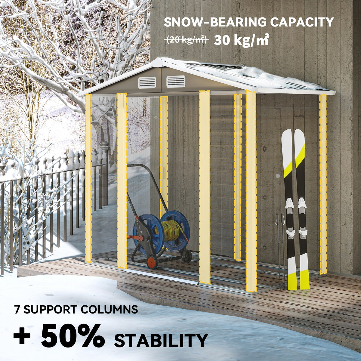 7' x 4' Upgraded Outdoor Storage Shed with Foundation Kit & Double Doors with Lock, Easy to Assemble, Dark Grey