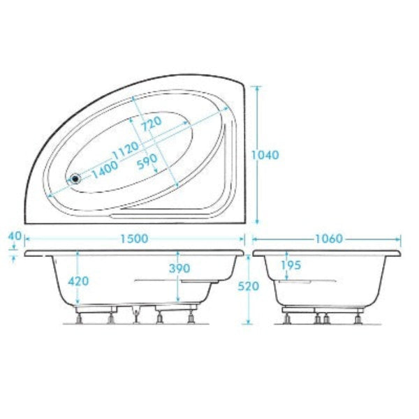 Orlah Offset Corner Bath - 1500 x 1040mm