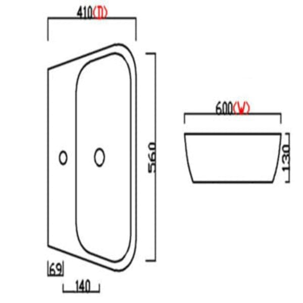Cubix 600mm Basin - 1 Tap Hole with Chrome Overflow
