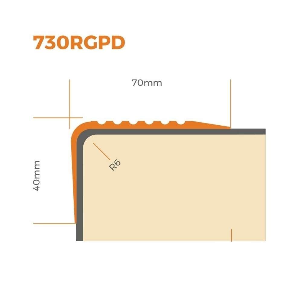 Non-Slip PVC Flexible Stair Nosing 70x40mm 730-RGPD