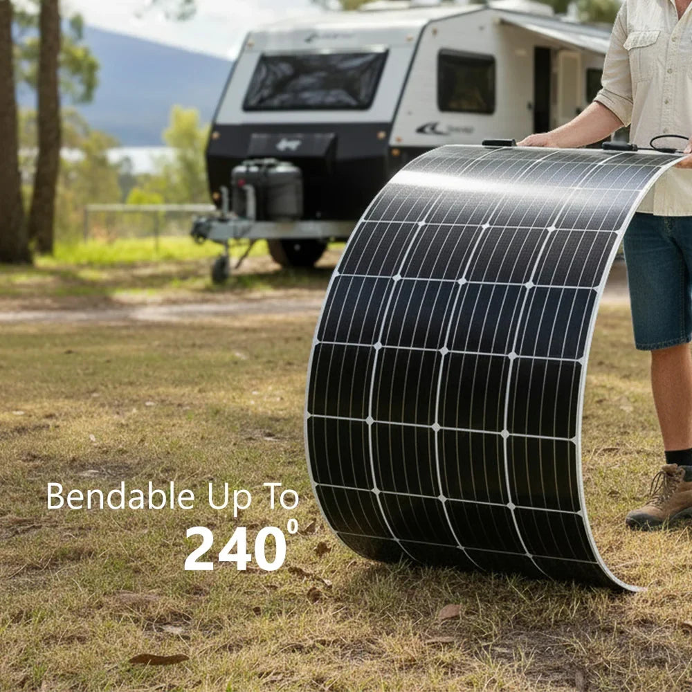 Sunman 200W eArc Black Square Flexible Solar Panel - Junction Box Underneath