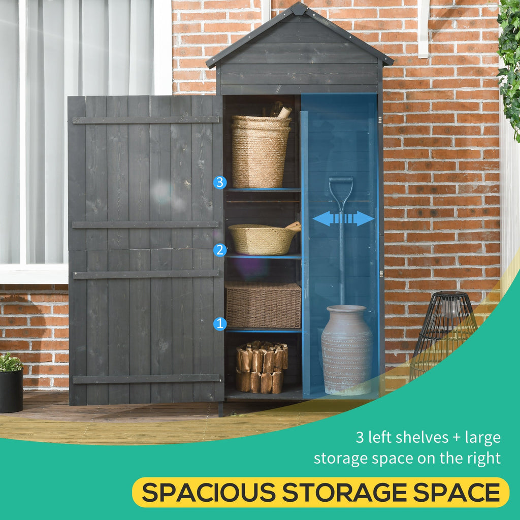 ROWAN Wooden Storage Shed with Lockable Double Doors & Shelves, Grey
