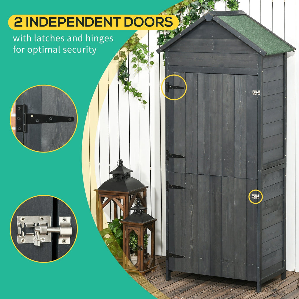 ROWAN Wooden Storage Shed with Lockable Double Doors & Shelves, Grey