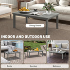 Aluminium Patio Side Table with Wood Grain Effect & Slat Tabletop, 100cm x 60cm, Grey