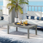 Aluminium Patio Side Table with Wood Grain Effect & Slat Tabletop, 100cm x 60cm, Grey