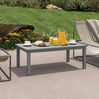 Aluminium Patio Side Table with Wood Grain Effect & Slat Tabletop, 100cm x 60cm, Grey