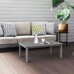 Aluminium Patio Side Table with Wood Grain Effect & Slat Tabletop, 100cm x 60cm, Grey