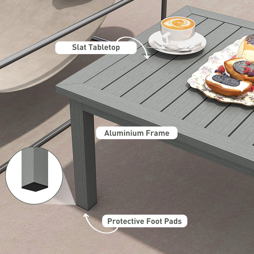 Aluminium Patio Side Table with Wood Grain Effect & Slat Tabletop, 100cm x 60cm, Grey