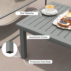 Aluminium Patio Side Table with Wood Grain Effect & Slat Tabletop, 100cm x 60cm, Grey