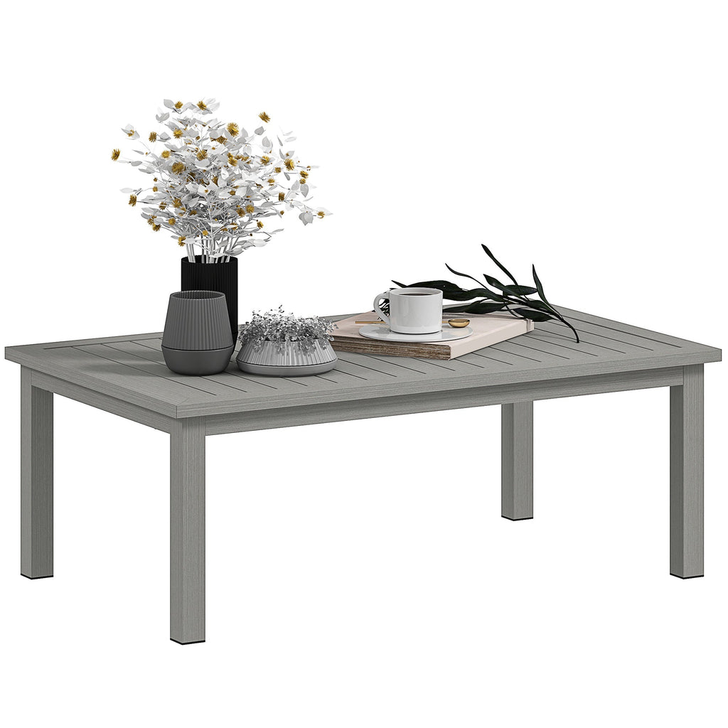 Aluminium Patio Side Table with Wood Grain Effect & Slat Tabletop, 100cm x 60cm, Grey
