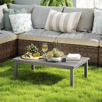 Aluminium Patio Side Table with Wood Grain Effect & Slat Tabletop, 100cm x 60cm, Grey