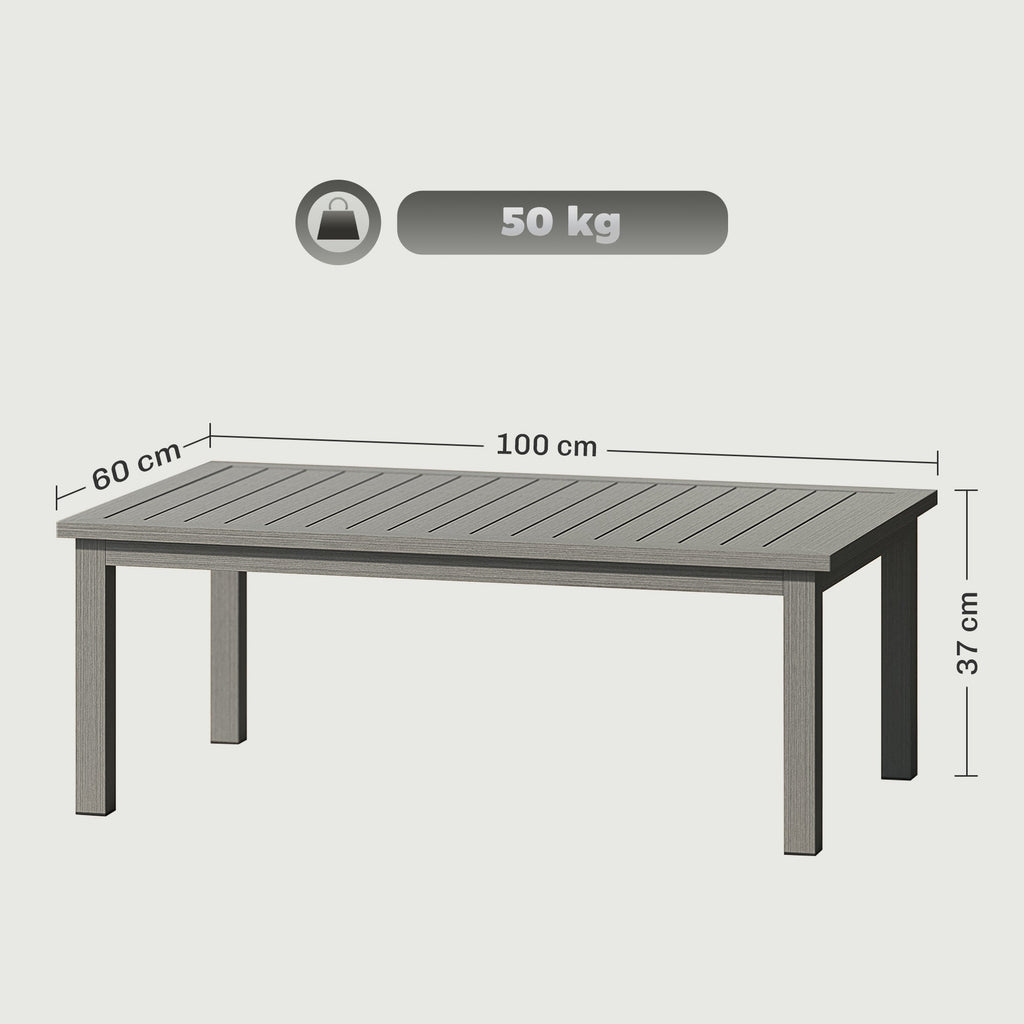 Aluminium Patio Side Table with Wood Grain Effect & Slat Tabletop, 100cm x 60cm, Grey