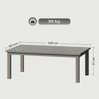 Aluminium Patio Side Table with Wood Grain Effect & Slat Tabletop, 100cm x 60cm, Grey