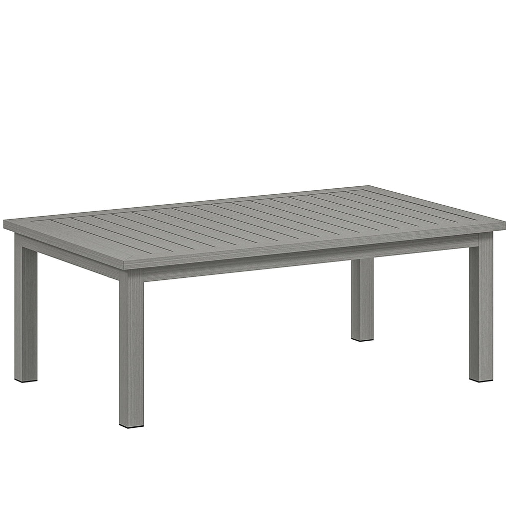 Aluminium Patio Side Table with Wood Grain Effect & Slat Tabletop, 100cm x 60cm, Grey