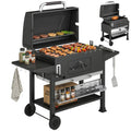 Charcoal BBQ Grill Smoker with Rotisserie Kit and Side Tables, Black