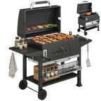 Charcoal BBQ Grill Smoker with Rotisserie Kit and Side Tables, Black