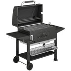 Charcoal BBQ Grill Smoker with Rotisserie Kit and Side Tables, Black