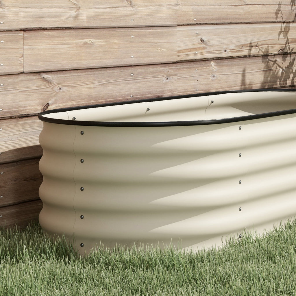 6.5' x 2' x 1.4' Galvanized Raised Garden Bed Kit, Outdoor Metal Elevated Planter Box with Safety Edging, Easy DIY Stock Tank for Growing Flowers, Herbs & Vegetables, Cream