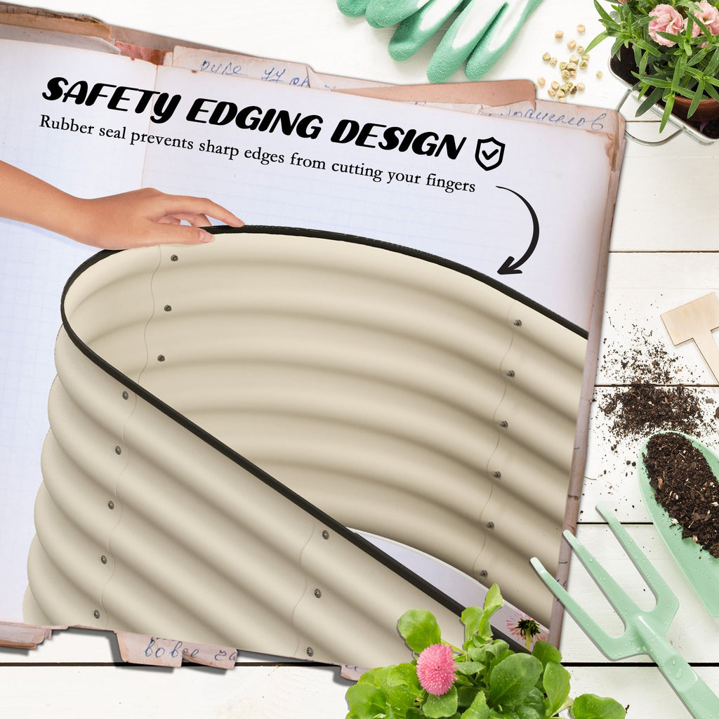 6.5' x 2' x 1.4' Galvanized Raised Garden Bed Kit, Outdoor Metal Elevated Planter Box with Safety Edging, Easy DIY Stock Tank for Growing Flowers, Herbs & Vegetables, Cream
