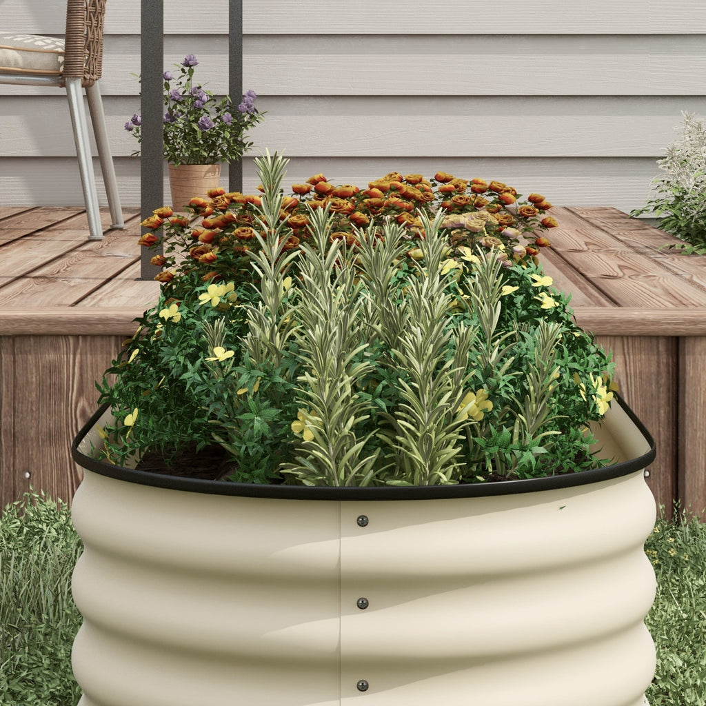 6.5' x 2' x 1.4' Galvanized Raised Garden Bed Kit, Outdoor Metal Elevated Planter Box with Safety Edging, Easy DIY Stock Tank for Growing Flowers, Herbs & Vegetables, Cream