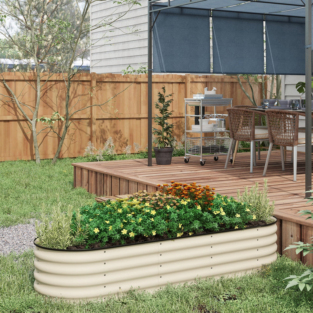 6.5' x 2' x 1.4' Galvanized Raised Garden Bed Kit, Outdoor Metal Elevated Planter Box with Safety Edging, Easy DIY Stock Tank for Growing Flowers, Herbs & Vegetables, Cream
