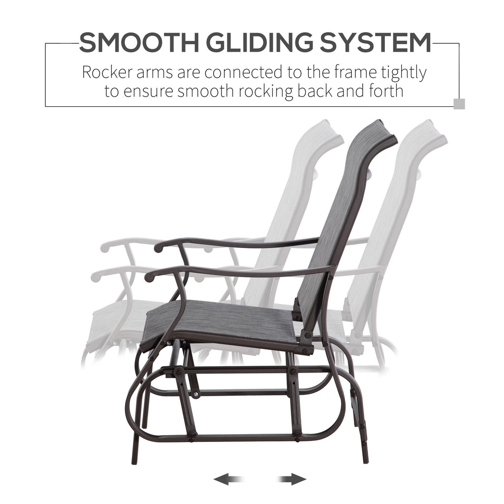 Outdoor Patio Glider Chair with Steel Frame & Mesh Fabric for Backyard & Porch, Grey