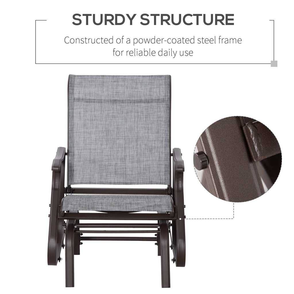 Outdoor Patio Glider Chair with Steel Frame & Mesh Fabric for Backyard & Porch, Grey