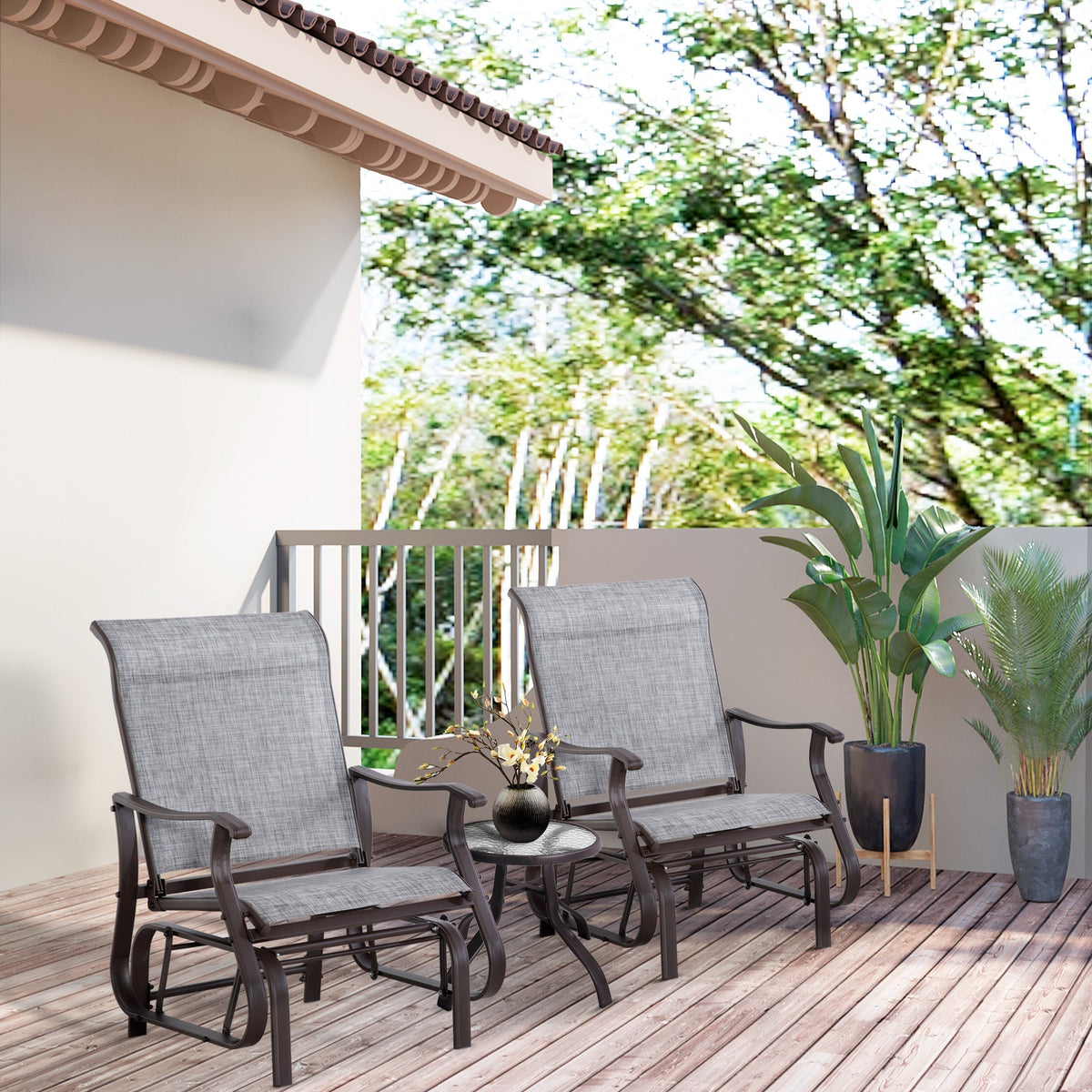 Outdoor Patio Glider Chair with Steel Frame & Mesh Fabric for Backyard & Porch, Grey