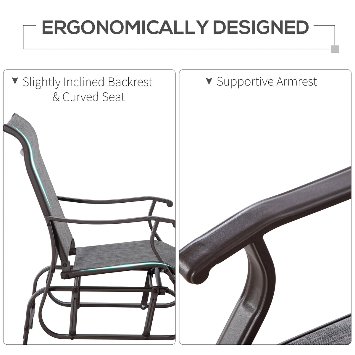 Outdoor Patio Glider Chair with Steel Frame & Mesh Fabric for Backyard & Porch, Grey