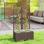 56.3" Self-Watering Planter Box with Trellis and Wheels, Brown