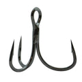 Gamakatsu EWG Short Shank Treble Hook featuring three sharp, curved points and a compact eyelet, designed for use with fishing tackle and lures.
