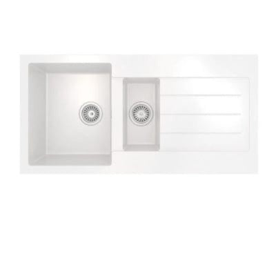 Traditional Gloss White Comite 1.5 Bowl Kitchen Insert and Drainer