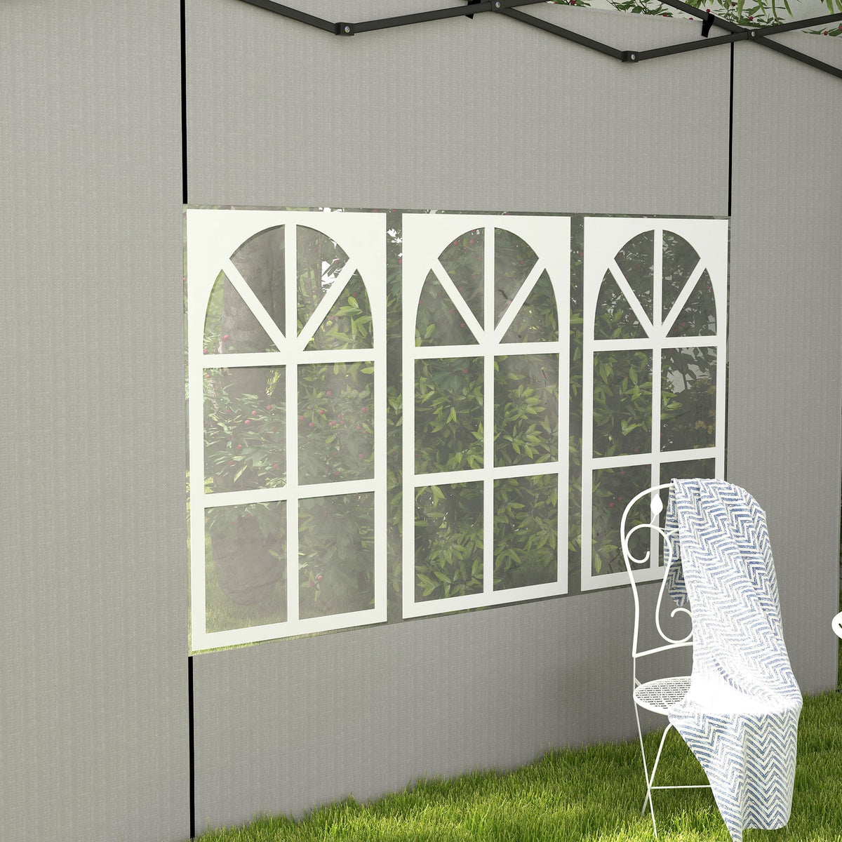 Gazebo Sidewalls with Window for 3x3(m) or 3x6m Gazebo Canopy, 2 Pack Sides Replacement, White
