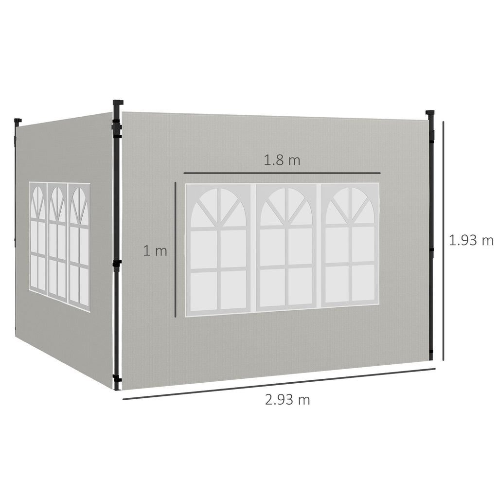 Gazebo Sidewalls with Window for 3x3(m) or 3x6m Gazebo Canopy, 2 Pack Sides Replacement, White
